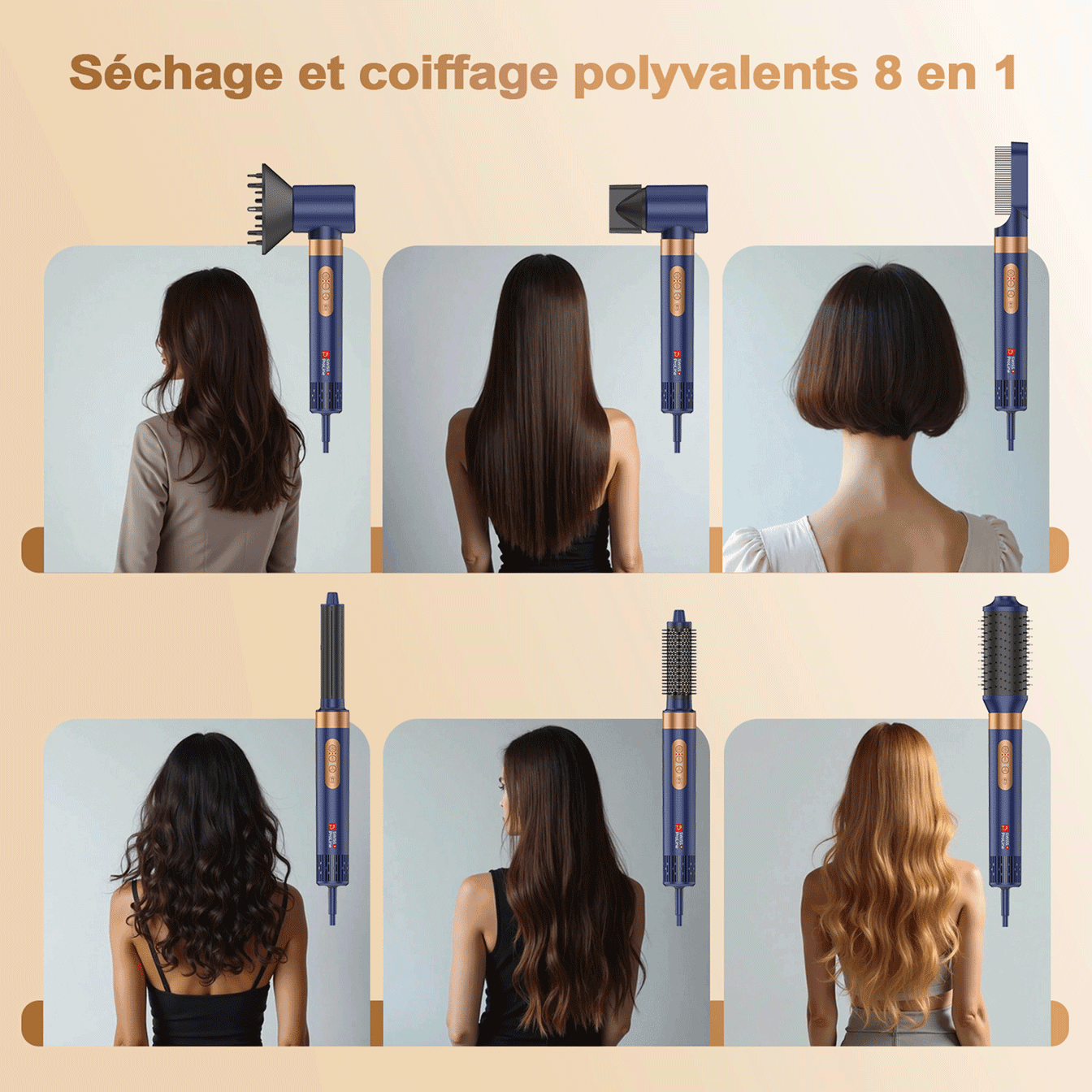 Brosse professionnelle ionique 8en1 (8 accessoires) – Image 2