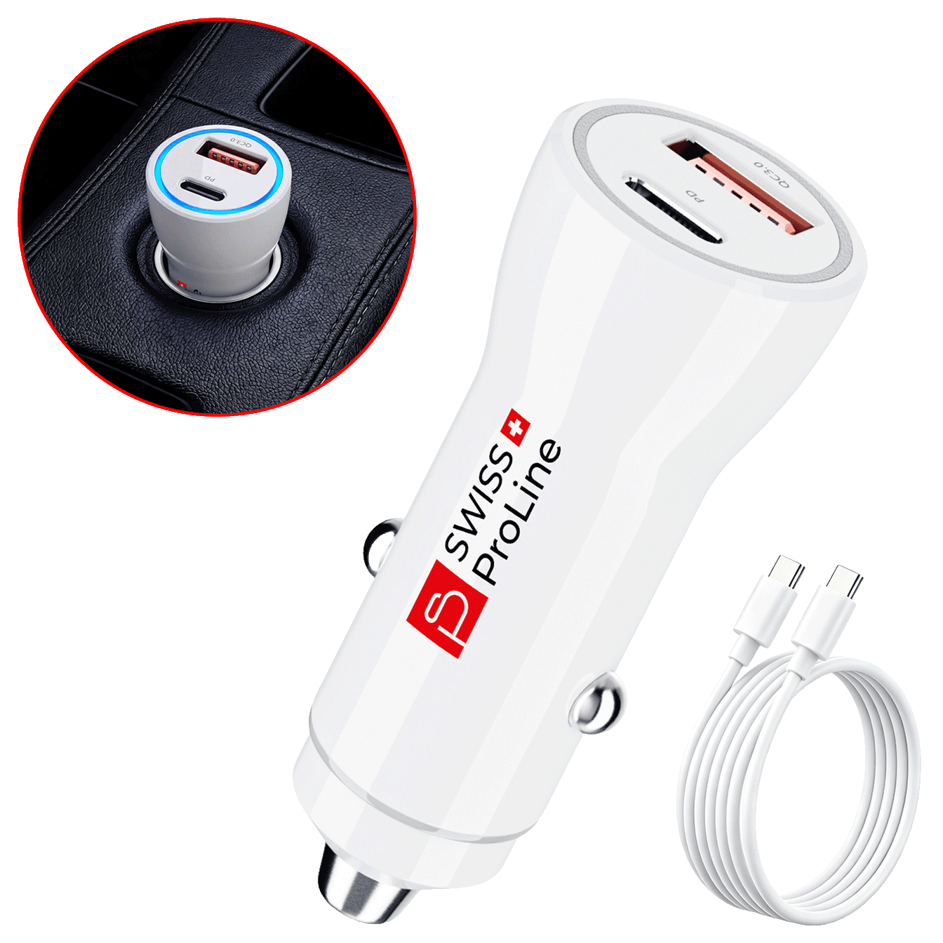 Chargeur de voiture 2en1 avec câble USB-C