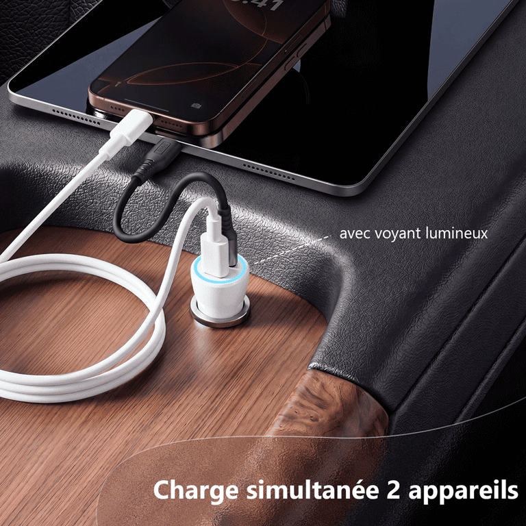 Chargeur de voiture 2en1 avec câble USB-C – Image 3