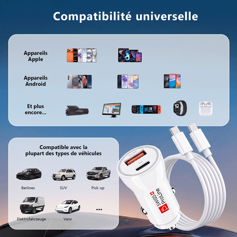 Chargeur de voiture 2en1 avec câble USB-C – Image 4