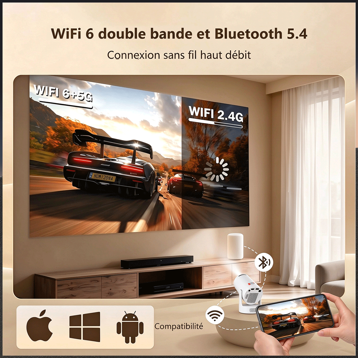 Projecteur connecté haute définition 4K avec haut-parleur intégré (Application Netflix, Youtube, Amazon) – Image 3