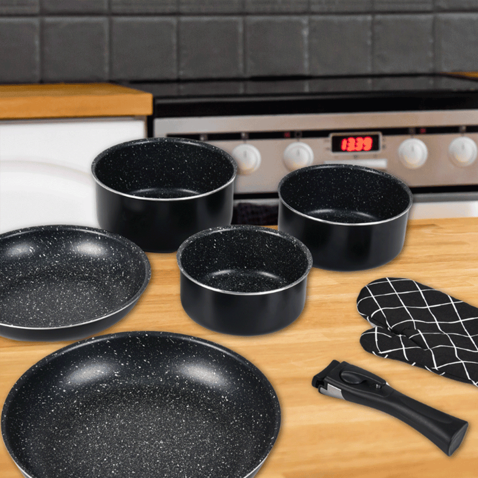 Batterie de cuisine 7 pièces avec poignée amovible tous feux dont Induction – Image 6