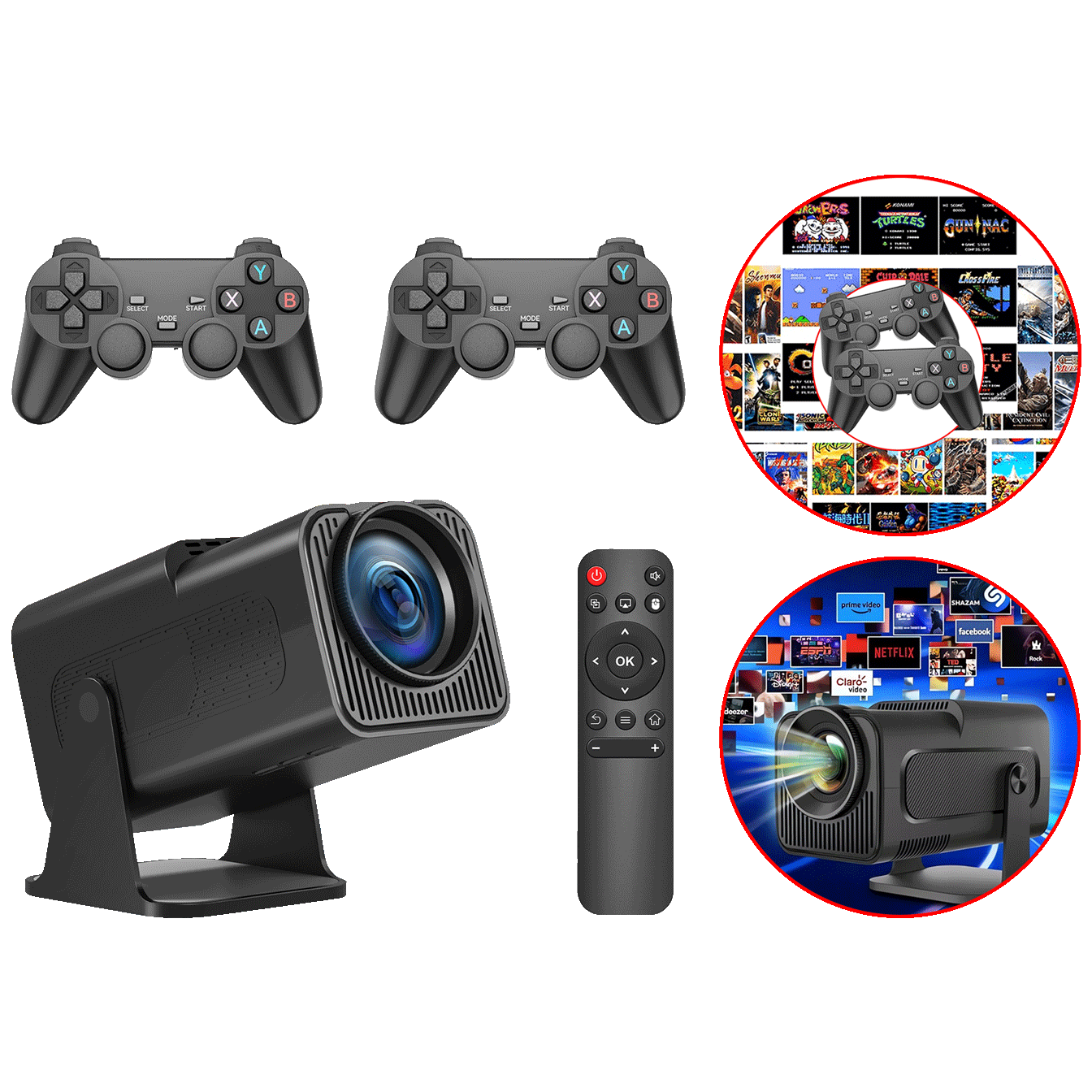 Projecteur connecté haute définition 4K avec 3'000 jeux inclus (Netflix, Youtube, Amazon)