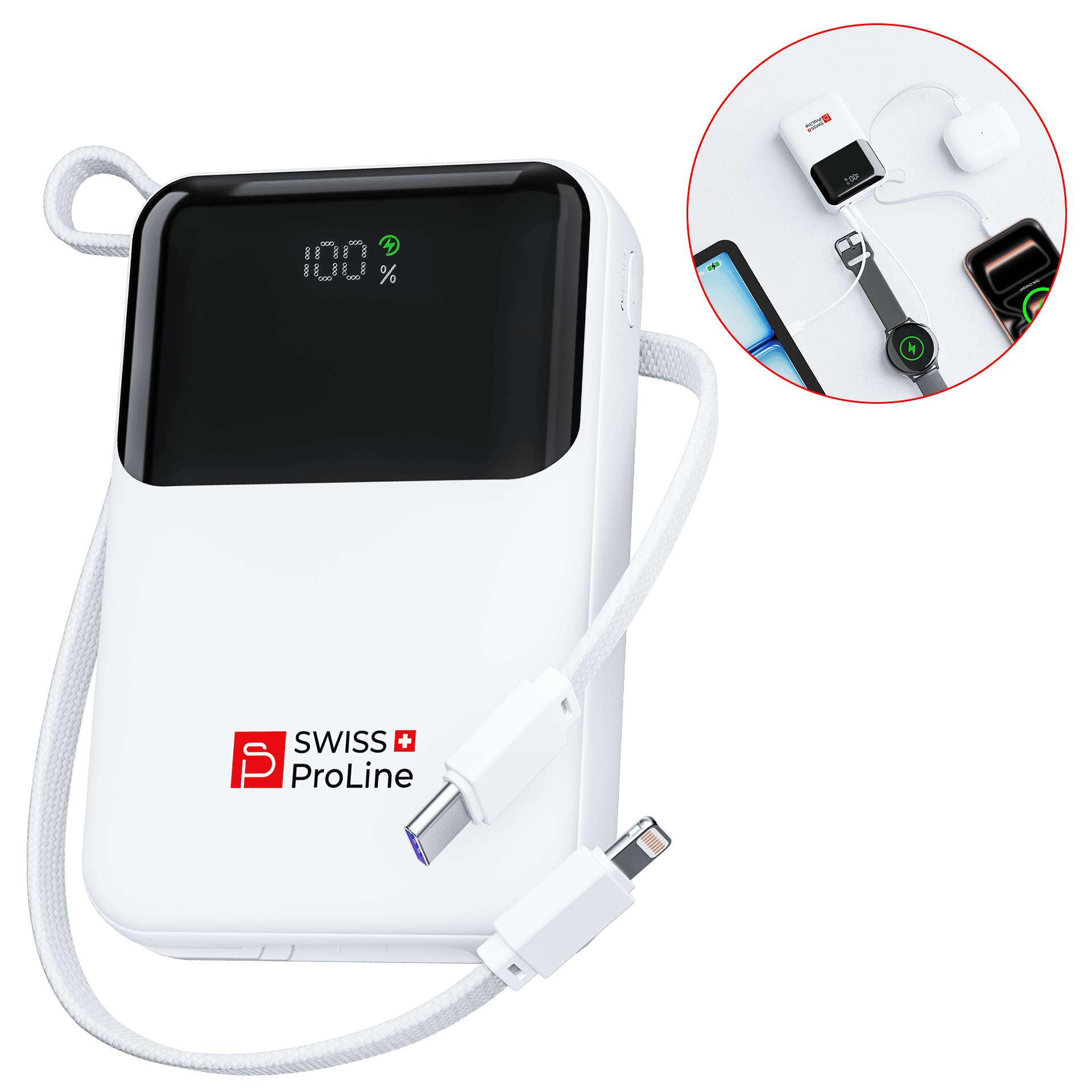 Batterie portable rapide 20'000 mAh avec câbles intégrés