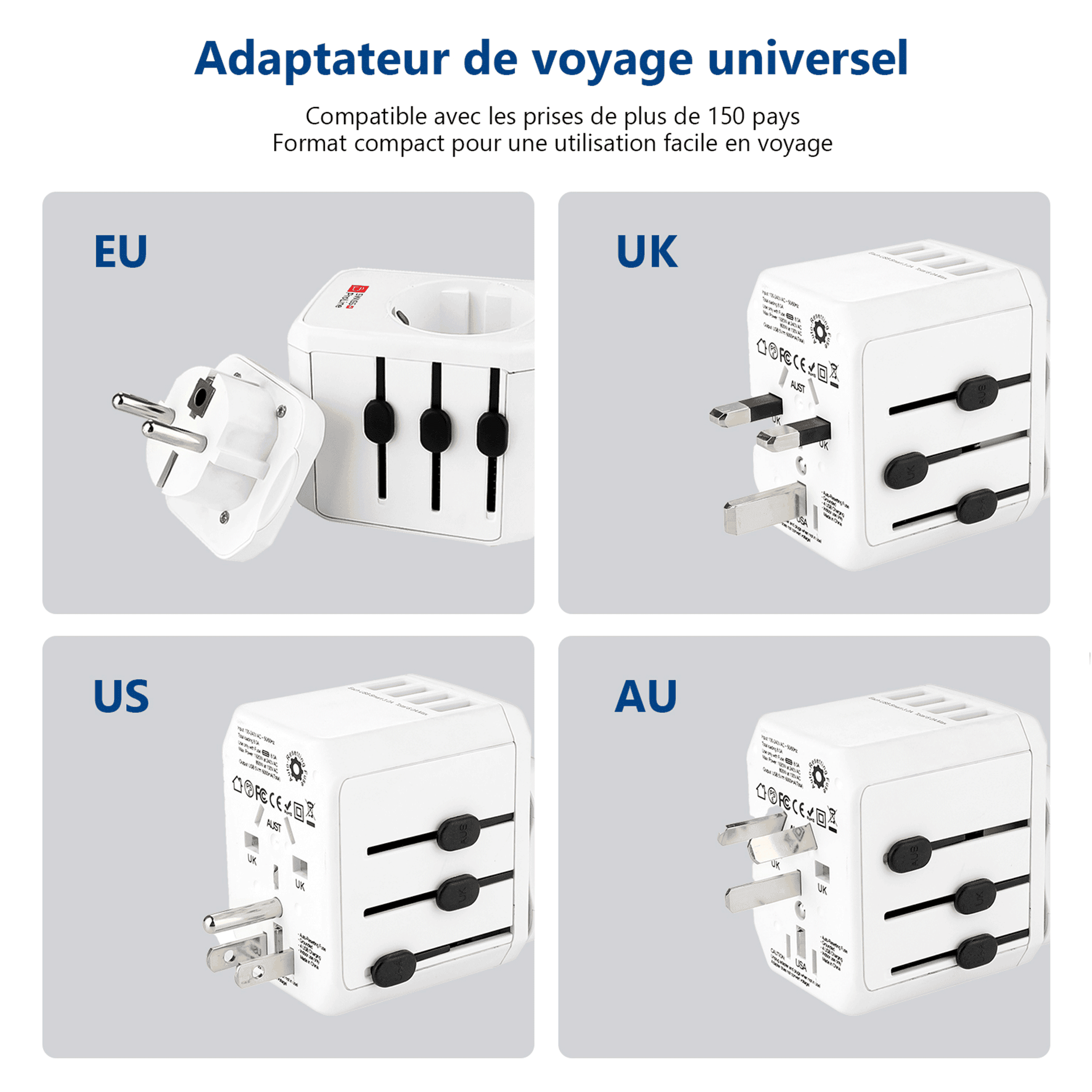 Adaptateur de voyage universel compatible dans 200 pays – Image 5