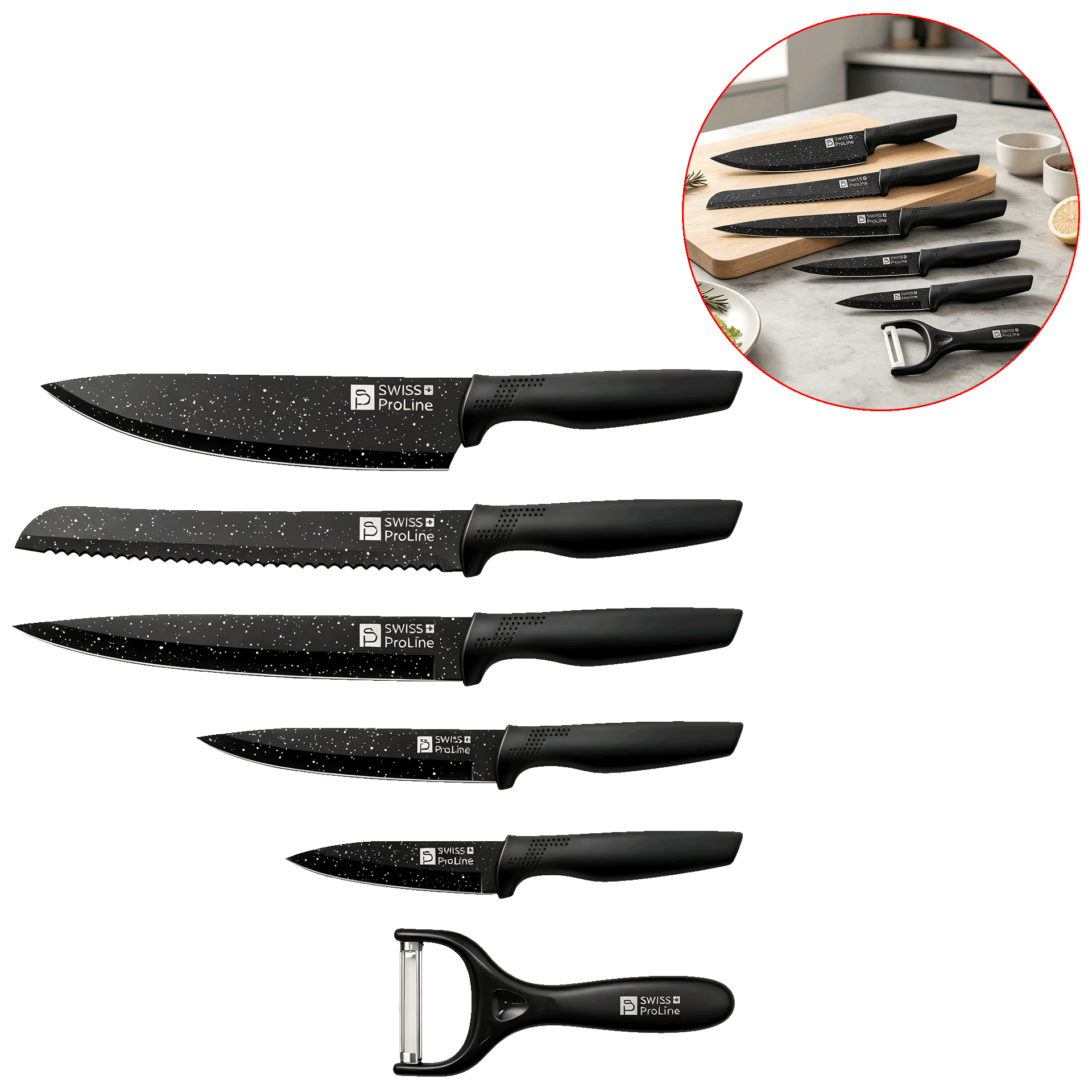 Sets de 5 couteaux de cuisine avec 1 éplucheur (6 accessoires)