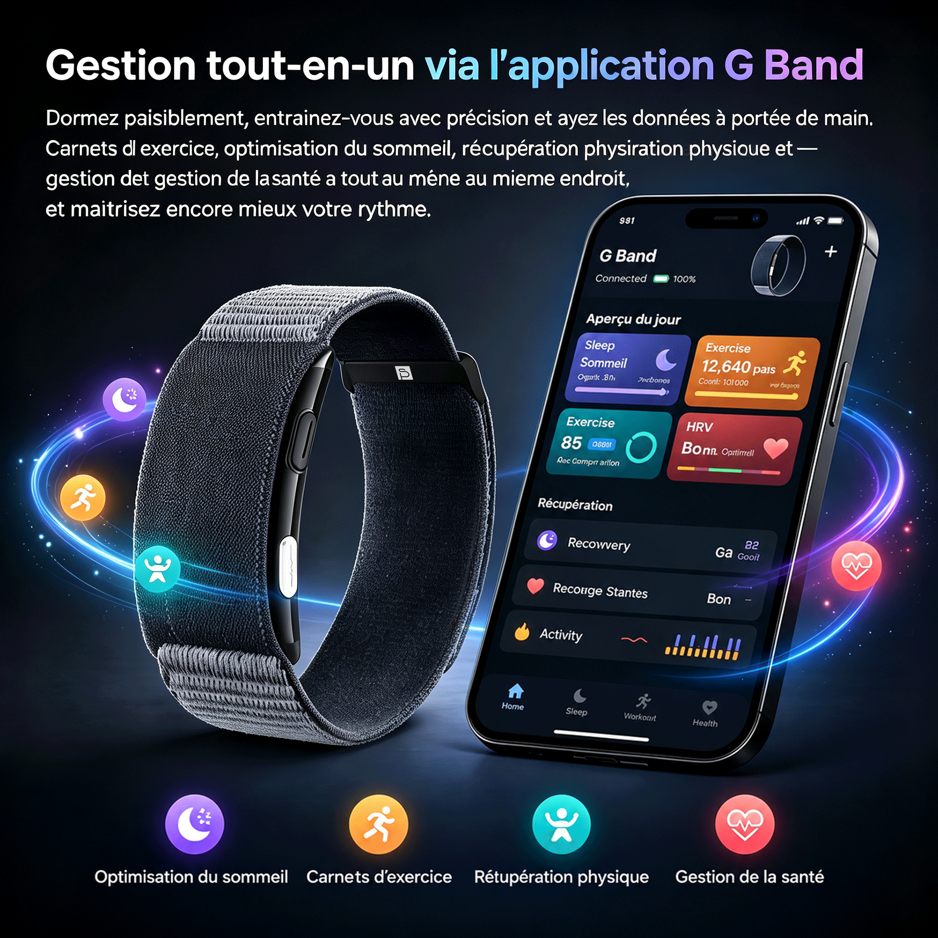 Bracelet révolutionnaire Sport-Santé-Récupération-Sommeil avec application gratuite – Image 4